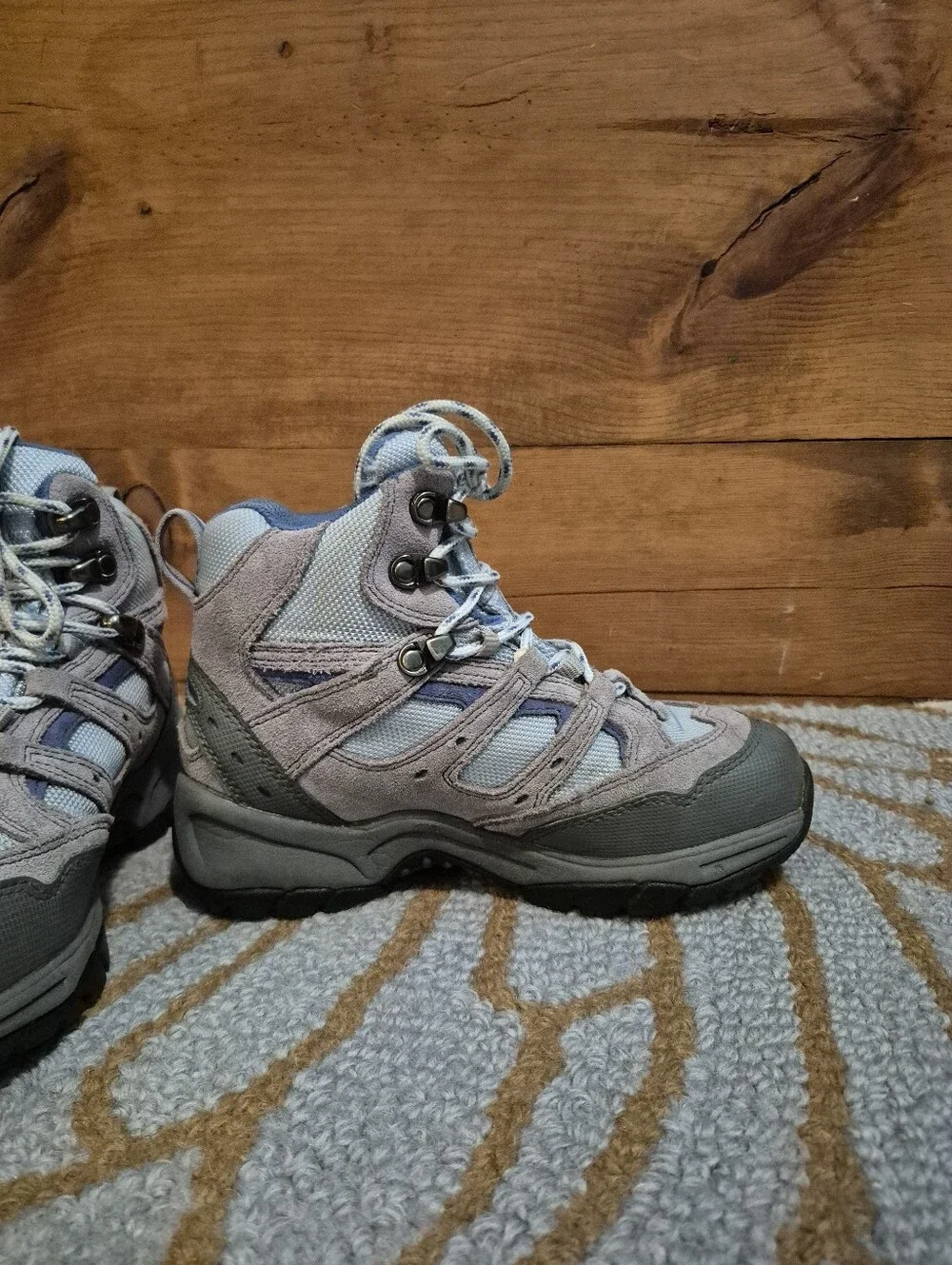L.L.Bean Unisex Kids Blue And Gray Ankle Hiking Boots Size 2